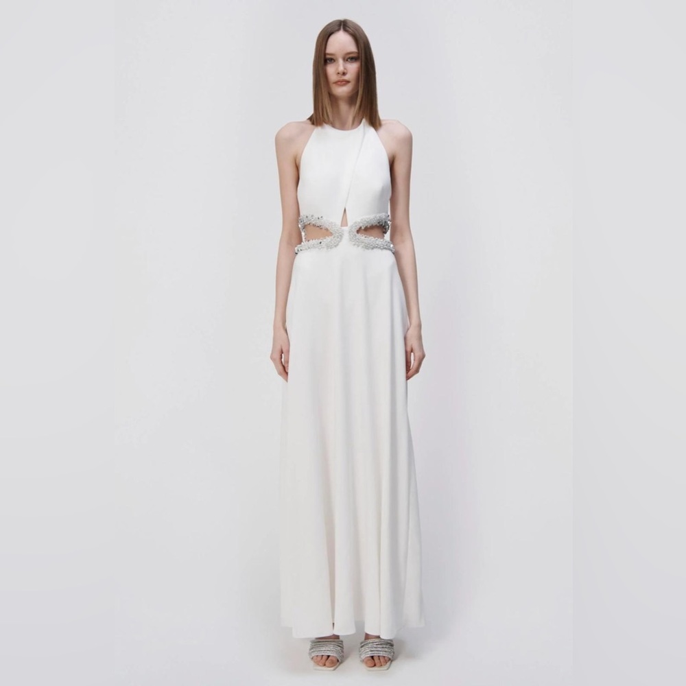 NWT White Jonathan Simkhai Halter- neck cut out detailing gown w sequins